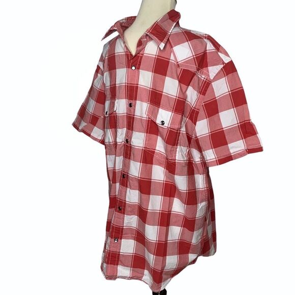 EXPRESS Men’s Size XL Cotton Fitted Plaid Snap Front Shirt Red And White Check - Picture 3 of 9